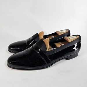 Mezlan Mirage Tuxedo Dress Shoes Men 11 Patent Satin Trim Leather Slip On Loafer